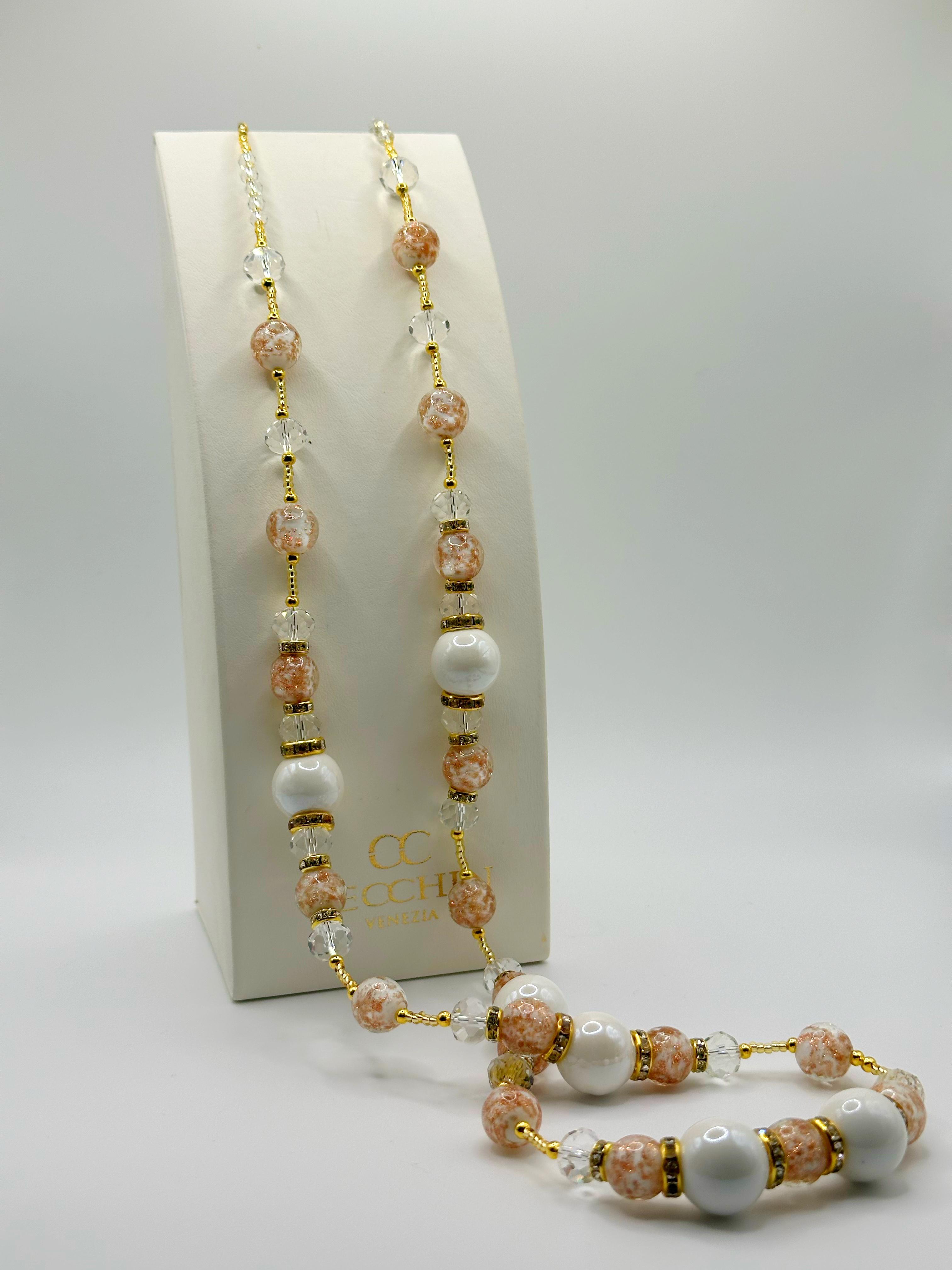 Collana lunga Melissa con perle in vetro di Murano, colore bianco